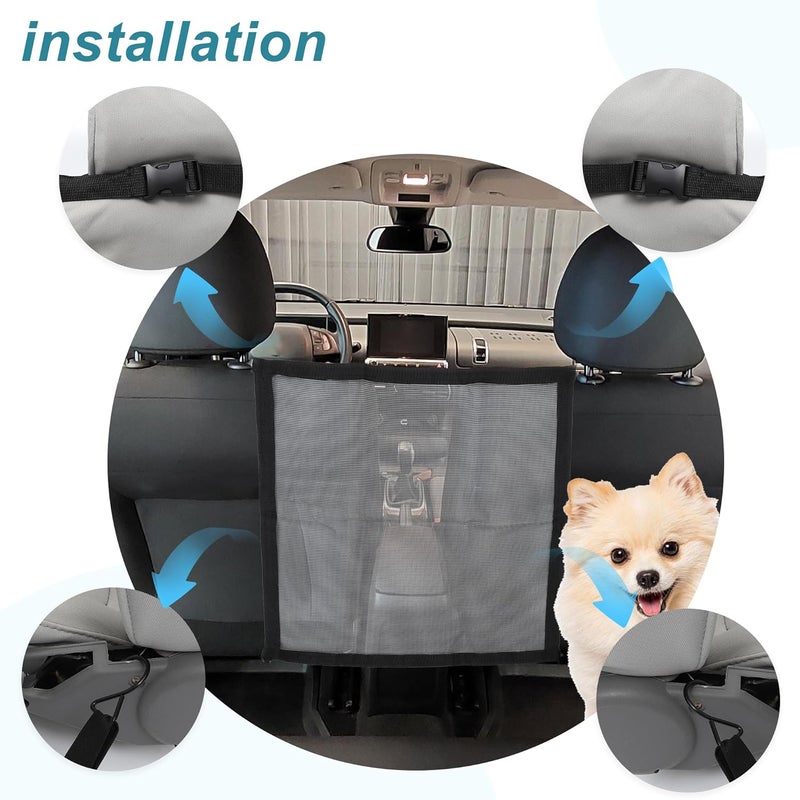 GLIDESMOOTH Dog Car Net Barrier, with Adjustable Rope and Hook, Pet Barrier Backseat Dog Car Net, for SUV Pickup, Dog Car Net Barrier, Black, 20.87"x20.87" - Image 4